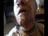 Whore eating shit and uses it as lotion